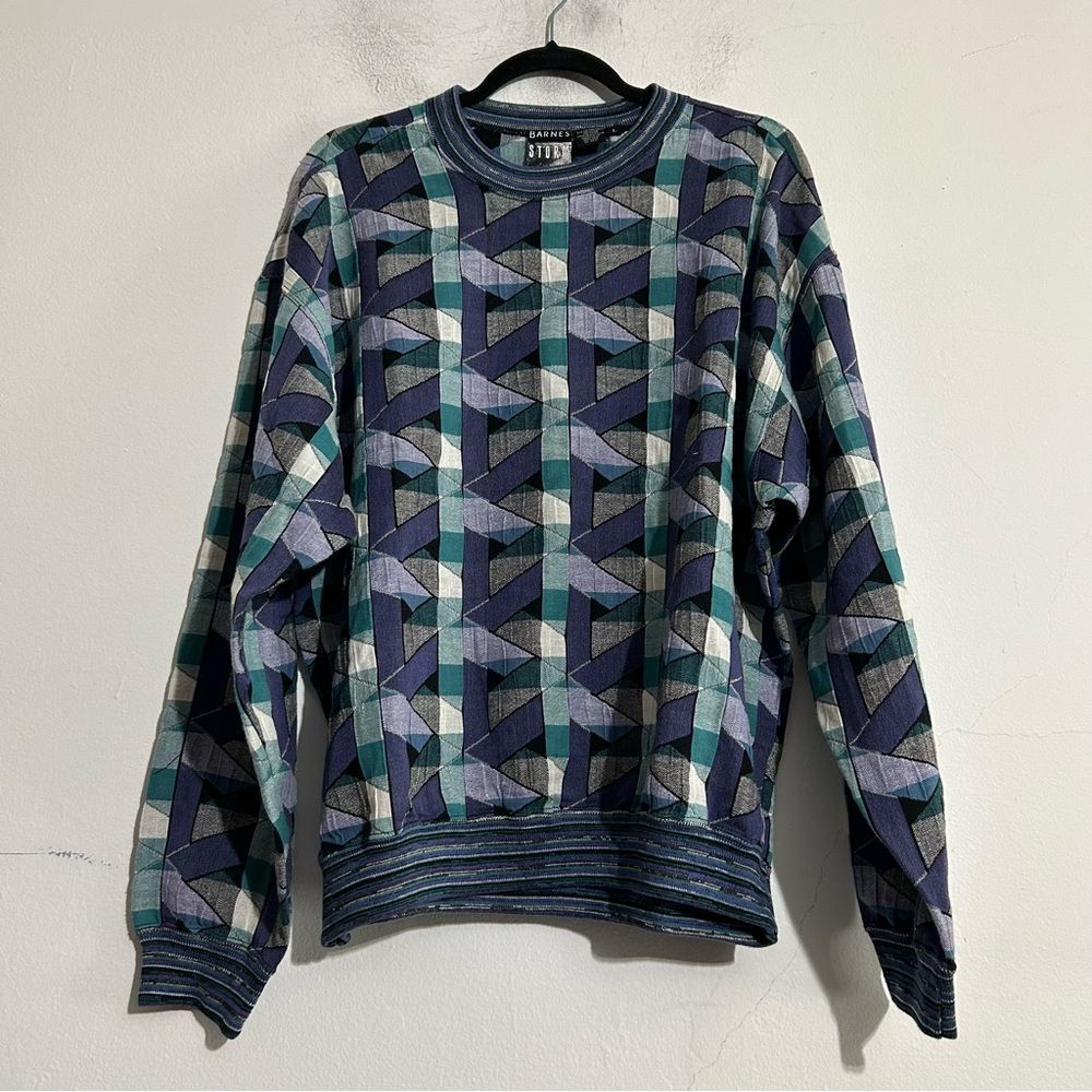 Vintage Purple Blue Chain Link Crewneck Sweater Eclectic Grandpa Retro 90s Indie